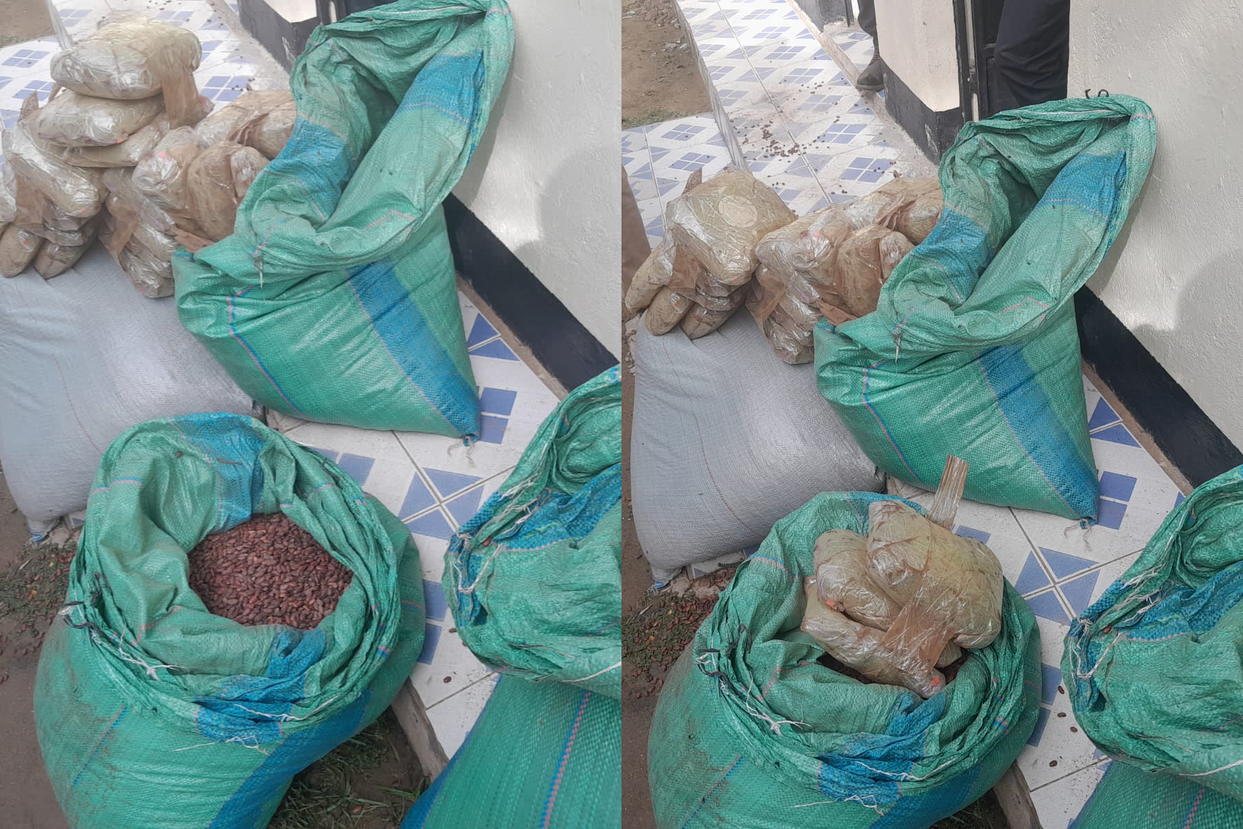 A composite image of sacks of bhang seized in Moyale.